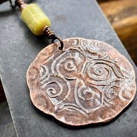 Celtic Tree of Life, Copper Pendant, Connemara Marble, Irish Celtic Spirals, Round Tree of Life, Crann Bethadh, Earthy Organic, Art Jewelry