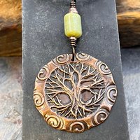 Celtic Tree of Life, Copper Pendant, Connemara Marble, Irish Celtic Spirals, Round Tree of Life, Crann Bethadh, Earthy Organic, Art Jewelry