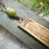 Willow Leaf Bronze Pendant, Connemara Marble Necklace, Irish Celtic Jewelry, Sacred Celtic Tree Astrology, Leather Vegan Cords, Green Witch