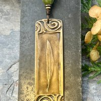 Willow Leaf Bronze Pendant, Connemara Marble Necklace, Irish Celtic Jewelry, Sacred Celtic Tree Astrology, Leather Vegan Cords, Green Witch