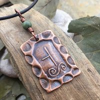 Hawthorn Tree Ogham Charm, Copper Pendant, Connemara Marble, Celtic Tree Astrology, Hand Carved Art, Irish Gaelic Spirals, May 13 – June 9