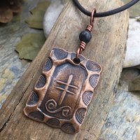 Gorse Tree Ogham Charm, Copper Pendant, Connemara Marble, Irish Celtic Spirals, Ogham Trees, Marble of Ireland, Leather & Vegan Cords, Pagan