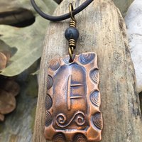 Rowan Tree Ogham Charm, Copper Pendant, Connemara Marble, Hand Carved Ogham, Irish Celtic Spirals, Handmade Art, January 21 to February 17