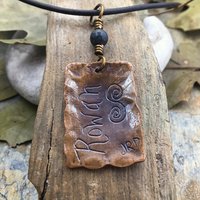 Rowan Tree Ogham Charm, Copper Pendant, Connemara Marble, Hand Carved Ogham, Irish Celtic Spirals, Handmade Art, January 21 to February 17