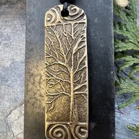 Tree of Life Bronze Pendant, Irish Celtic Jewelry, Long Tree Necklace, Celtic Spirals, Sliding Knot Leather Cord, Hand Carved Designs