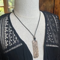 Tree of Life Bronze Pendant, Irish Celtic Jewelry, Long Tree Necklace, Celtic Spirals, Sliding Knot Leather Cord, Hand Carved Designs