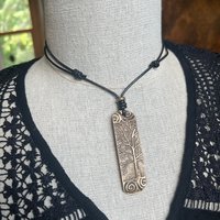 Tree of Life Bronze Pendant, Irish Celtic Jewelry, Long Tree Necklace, Celtic Spirals, Sliding Knot Leather Cord, Hand Carved Designs