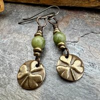 Shamrock Bronze Earrings, Irish Clovers, Connemara Marble, Irish Shamrock, Irish Celtic Jewelry, St Patrick's Day, Bronze Anniversary