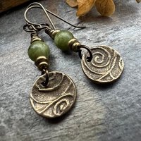 Shamrock Bronze Earrings, Irish Clovers, Connemara Marble, Irish Shamrock, Irish Celtic Jewelry, St Patrick's Day, Bronze Anniversary