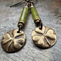 Shamrock Bronze Earrings, Irish Clovers, Connemara Marble, Irish Shamrock, Irish Celtic Jewelry, St Patrick's Day, Bronze Anniversary