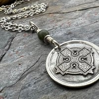 Celtic Cross, Sterling Silver Charm, Connemara Marble, Irish Celtic, Leather & Vegan Cords, Stainless Steel Chain, Silver Cross Necklace