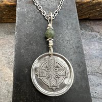 Celtic Cross, Sterling Silver Charm, Connemara Marble, Irish Celtic, Leather & Vegan Cords, Stainless Steel Chain, Silver Cross Necklace