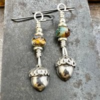 Acorn Sterling Silver Earrings, Hypoallergenic, Niobium Ear Wires, Czech Glass, Oak Tree Jewelry, Tiny Acorns, Druid, Earthy Woodland Gifts