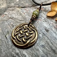 Celtic Knot Charm, Bronze Necklace, Wax Seal Charm, Connemara Marble, Irish Celtic Jewelry, Pagan, 8th Anniversary, Celtic Witch, Intertwine