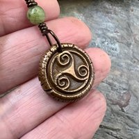 Triskele Charm, Copper Necklace, Wax Seal Charm, Connemara Marble, Irish Celtic Pagan, 7 Anniversary, Celtic Witch, Triskelion Triple Spiral
