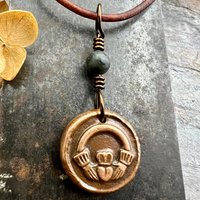 Copper Claddagh Charm, Wax Seal Charm, Kilkenny Marble, Irish Celtic Jewelry, Pagan, 7th Anniversary, Love, Friendship, Loyalty, Handmade