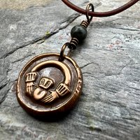 Copper Claddagh Charm, Wax Seal Charm, Kilkenny Marble, Irish Celtic Jewelry, Pagan, 7th Anniversary, Love, Friendship, Loyalty, Handmade