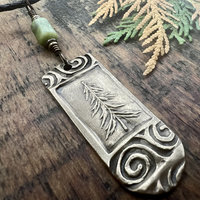 Pine Tree, Bronze Pendant, Celtic Spirals, Connemara Marble, Evergreen Trees, Earthy Rustic Art Jewelry, Hand Carved, Tree of Life, Pagan
