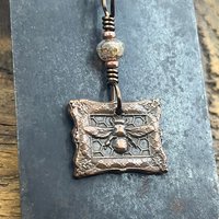 Bee Necklace, Copper Pendant, Wax Seal Charm, Czech Glass, Earth Witch Jewelry, Earthy Rustic, Leather & Vegan Cords, Bumble bee, Honey Bee