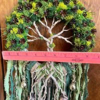Tree of Life Witch Bells, 9 Inch Mossy Wreath, Spring Ostara Decor, Housewarming Gifts, Spirit Altar Bells, Earthy Pagan, MADE TO ORDER