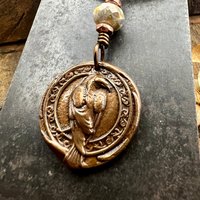 Raven Copper Pendant, Irish Celtic, Czech Glass, Leather & Vegan Cords, Corvids Bird Lovers, Handmade Art Jewelry, Celtic Witch, Messengers