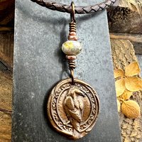 Raven Copper Pendant, Irish Celtic, Czech Glass, Leather & Vegan Cords, Corvids Bird Lovers, Handmade Art Jewelry, Celtic Witch, Messengers