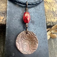 Celtic Sun Spiral Necklace, Copper Patina Pendant, Czech Glass Beads, Irish Celtic Spirals, Colorful Sun, Summer Jewelry, Pagan Celtic Witch