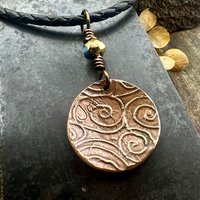 Celtic Sun Spiral Necklace, Copper Patina Pendant, Czech Glass Beads, Irish Celtic Spirals, Colorful Sun, Summer Jewelry, Pagan Celtic Witch