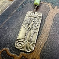 Bronze Two Trees Pendant, Irish Celtic Spirals, Connemara Marble, Leather & Vegan Cords, Earthy Rustic, Branches Roots, Celtic Green Witch