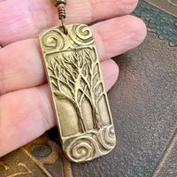 Bronze Two Trees Pendant, Irish Celtic Spirals, Connemara Marble, Leather & Vegan Cords, Earthy Rustic, Branches Roots, Celtic Green Witch