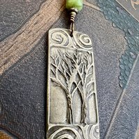 Bronze Two Trees Pendant, Irish Celtic Spirals, Connemara Marble, Leather & Vegan Cords, Earthy Rustic, Branches Roots, Celtic Green Witch