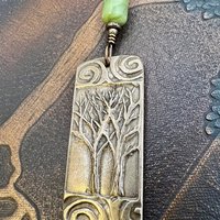 Bronze Two Trees Pendant, Irish Celtic Spirals, Connemara Marble, Leather & Vegan Cords, Earthy Rustic, Branches Roots, Celtic Green Witch