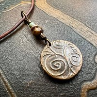 Mushroom Copper Pendant, Wax Seal Charm, Czech Glass Beads, Earth Witch Jewelry, Earthy Rustic, Leather & Vegan Cords, Fungi Mycelium Lover
