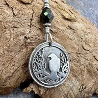Raven Charm, Sterling Silver, Irish Celtic Lore, Leather Vegan Cords, Stainless Steel Chain, Crow Corvid, Wax Seal Charm, Celtic Pagan Witch