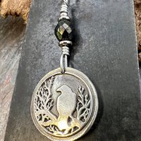 Raven Charm, Sterling Silver, Irish Celtic Lore, Leather Vegan Cords, Stainless Steel Chain, Crow Corvid, Wax Seal Charm, Celtic Pagan Witch