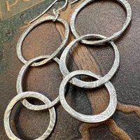 Triple Hoop Sterling Silver Earrings, Hypoallergenic Ear Wires, Long Statement Earrings, Hoop Dangles, Fun Jewelry, Earthy Rustic, Boho Chic
