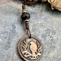 Copper Raven, Wax Seal Charm, Irish Celtic, Czech Glass, Leather & Vegan Cords, Crow Corvid, Handmade Art Jewelry, Celtic Witch, Messengers