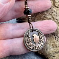 Copper Raven, Wax Seal Charm, Irish Celtic, Czech Glass, Leather & Vegan Cords, Crow Corvid, Handmade Art Jewelry, Celtic Witch, Messengers