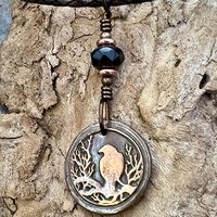 Copper Raven, Wax Seal Charm, Irish Celtic, Czech Glass, Leather & Vegan Cords, Crow Corvid, Handmade Art Jewelry, Celtic Witch, Messengers