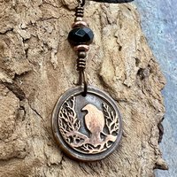 Copper Raven, Wax Seal Charm, Irish Celtic, Czech Glass, Leather & Vegan Cords, Crow Corvid, Handmade Art Jewelry, Celtic Witch, Messengers