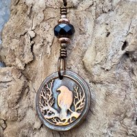 Copper Raven, Wax Seal Charm, Irish Celtic, Czech Glass, Leather & Vegan Cords, Crow Corvid, Handmade Art Jewelry, Celtic Witch, Messengers