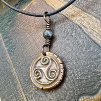 Triskele Charm, Copper Necklace, Wax Seal Charm, Connemara Marble, Irish Celtic Pagan, 7 Anniversary, Celtic Witch, Triskelion Triple Spiral