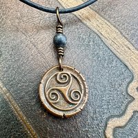 Triskele Charm, Copper Necklace, Wax Seal Charm, Connemara Marble, Irish Celtic Pagan, 7 Anniversary, Celtic Witch, Triskelion Triple Spiral