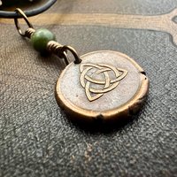 Copper Trinity Knot, Triquetra, Wax Seal Charm, Connemara Marble, Irish Celtic Jewelry, Pagan, 7th Anniversary, Triple Goddess, Celtic Witch
