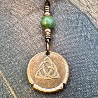 Copper Trinity Knot, Triquetra, Wax Seal Charm, Connemara Marble, Irish Celtic Jewelry, Pagan, 7th Anniversary, Triple Goddess, Celtic Witch
