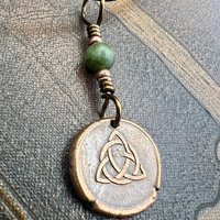 Copper Trinity Knot, Triquetra, Wax Seal Charm, Connemara Marble, Irish Celtic Jewelry, Pagan, 7th Anniversary, Triple Goddess, Celtic Witch