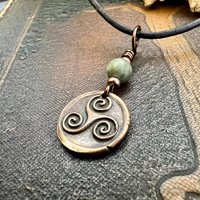 Triskele Charm, Copper Necklace, Wax Seal Charm, Connemara Marble, Irish Celtic Pagan, 7 Anniversary, Celtic Witch, Triskelion Triple Spiral