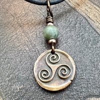 Triskele Charm, Copper Necklace, Wax Seal Charm, Connemara Marble, Irish Celtic Pagan, 7 Anniversary, Celtic Witch, Triskelion Triple Spiral