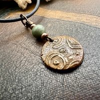 Triskele Charm, Copper Necklace, Wax Seal Charm, Connemara Marble, Irish Celtic Pagan, 7 Anniversary, Celtic Witch, Triskelion Triple Spiral