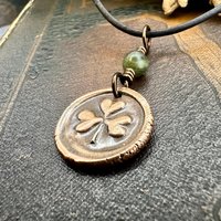Shamrock Clover Charm, Copper Wax Seal Charm, Connemara Marble, Irish Celtic Jewelry, Leather & Vegan Cords, Handmade, Soul Harbor Jewelry